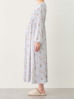 マタニティ パジャマ・ルームウェア|【親子コーデ可】花柄スムースカシュクールパッド付長袖ネグリジェ 【出産後も長く使える】