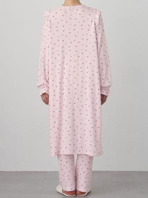 マタニティ パジャマ・ルームウェア|【親子コーデ可】綿混やわらかスムースチェリープリントフリルパジャマ マタニティ・授乳パジャマ【出産後も長く使える】