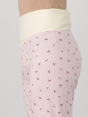 マタニティ パジャマ・ルームウェア|【親子コーデ可】綿混やわらかスムースチェリープリントフリルパジャマ マタニティ・授乳パジャマ【出産後も長く使える】