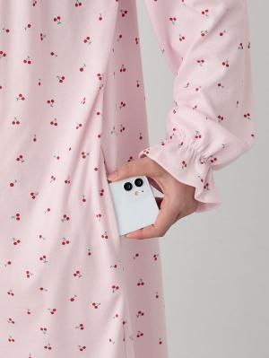 マタニティ パジャマ・ルームウェア|【親子コーデ可】綿混やわらかスムースチェリープリントフリルパジャマ マタニティ・授乳パジャマ【出産後も長く使える】