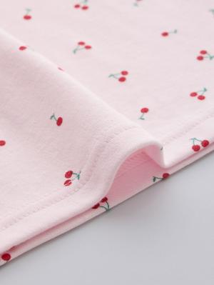 マタニティ パジャマ・ルームウェア|【親子コーデ可】綿混やわらかスムースチェリープリントフリルパジャマ マタニティ・授乳パジャマ【出産後も長く使える】