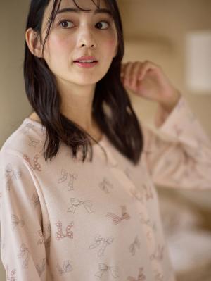 マタニティ パジャマ・ルームウェア|【親子コーデ可】リボン柄プリント２ＷＡＹパジャマ　マタニティ・授乳パジャマ【出産後も長く使える】|ピンク