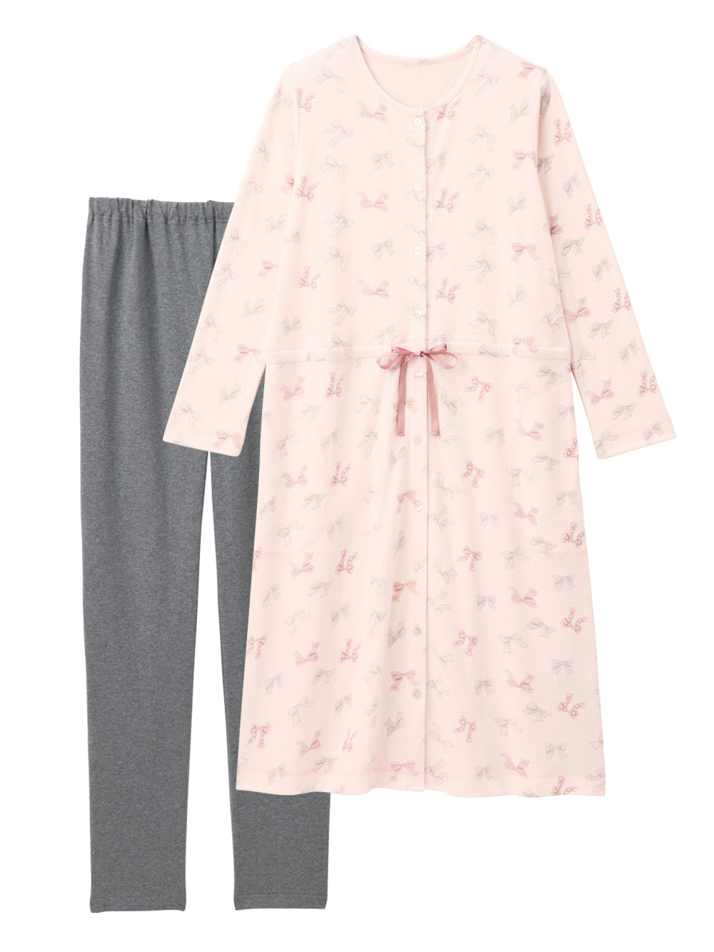 マタニティ パジャマ・ルームウェア|【親子コーデ可】リボン柄プリント２ＷＡＹパジャマ　マタニティ・授乳パジャマ【出産後も長く使える】|ピンク