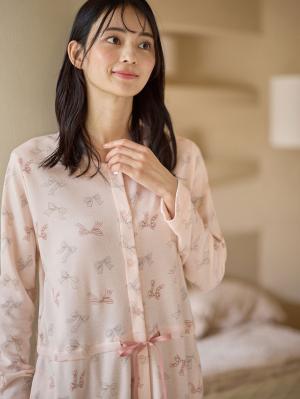 マタニティ パジャマ・ルームウェア|【親子コーデ可】リボン柄プリント２ＷＡＹパジャマ　マタニティ・授乳パジャマ【出産後も長く使える】|ピンク