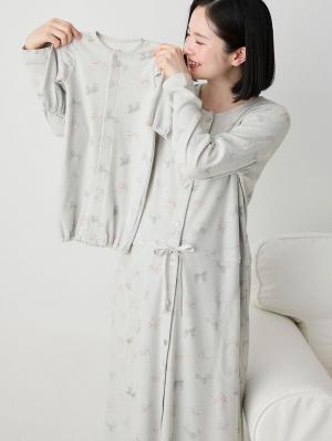 マタニティ パジャマ・ルームウェア|【親子コーデ可】リボン柄プリント２ＷＡＹパジャマ　マタニティ・授乳パジャマ【出産後も長く使える】|グレー