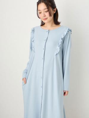 マタニティ パジャマ・ルームウェア|綿混やわらかスムースラッフルワンピース＆レギンスパジャマ　マタニティ・授乳パジャマ【出産後も長く使える】|サックス