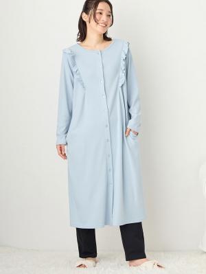 マタニティ パジャマ・ルームウェア|綿混やわらかスムースラッフルワンピース＆レギンスパジャマ　マタニティ・授乳パジャマ【出産後も長く使える】|サックス