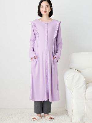 マタニティ パジャマ・ルームウェア|綿混やわらかスムースラッフルワンピース＆レギンスパジャマ　マタニティ・授乳パジャマ【出産後も長く使える】|パープル