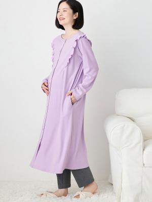 マタニティ パジャマ・ルームウェア|綿混やわらかスムースラッフルワンピース＆レギンスパジャマ　マタニティ・授乳パジャマ【出産後も長く使える】|パープル