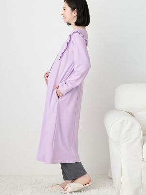 マタニティ パジャマ・ルームウェア|綿混やわらかスムースラッフルワンピース＆レギンスパジャマ　マタニティ・授乳パジャマ【出産後も長く使える】|パープル