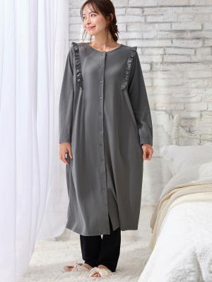 マタニティ パジャマ・ルームウェア|綿混やわらかスムースラッフルワンピース＆レギンスパジャマ　マタニティ・授乳パジャマ【出産後も長く使える】|チャコール