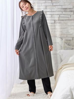 マタニティ パジャマ・ルームウェア|綿混やわらかスムースラッフルワンピース＆レギンスパジャマ　マタニティ・授乳パジャマ【出産後も長く使える】|チャコール