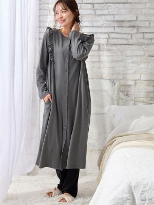 マタニティ パジャマ・ルームウェア|綿混やわらかスムースラッフルワンピース＆レギンスパジャマ　マタニティ・授乳パジャマ【出産後も長く使える】|チャコール