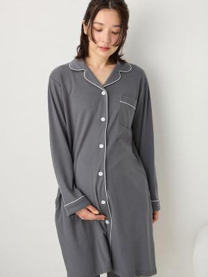 マタニティ パジャマ・ルームウェア|綿混やわらかスムースシャツパジャマ　マタニティ・授乳パジャマ【出産後も長く使える】|チャコール