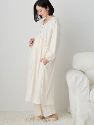 マタニティ パジャマ・ルームウェア|綿混やわらかスムース切替ギャザーパジャマ　マタニティ・授乳パジャマ【出産後も長く使える】|オフ