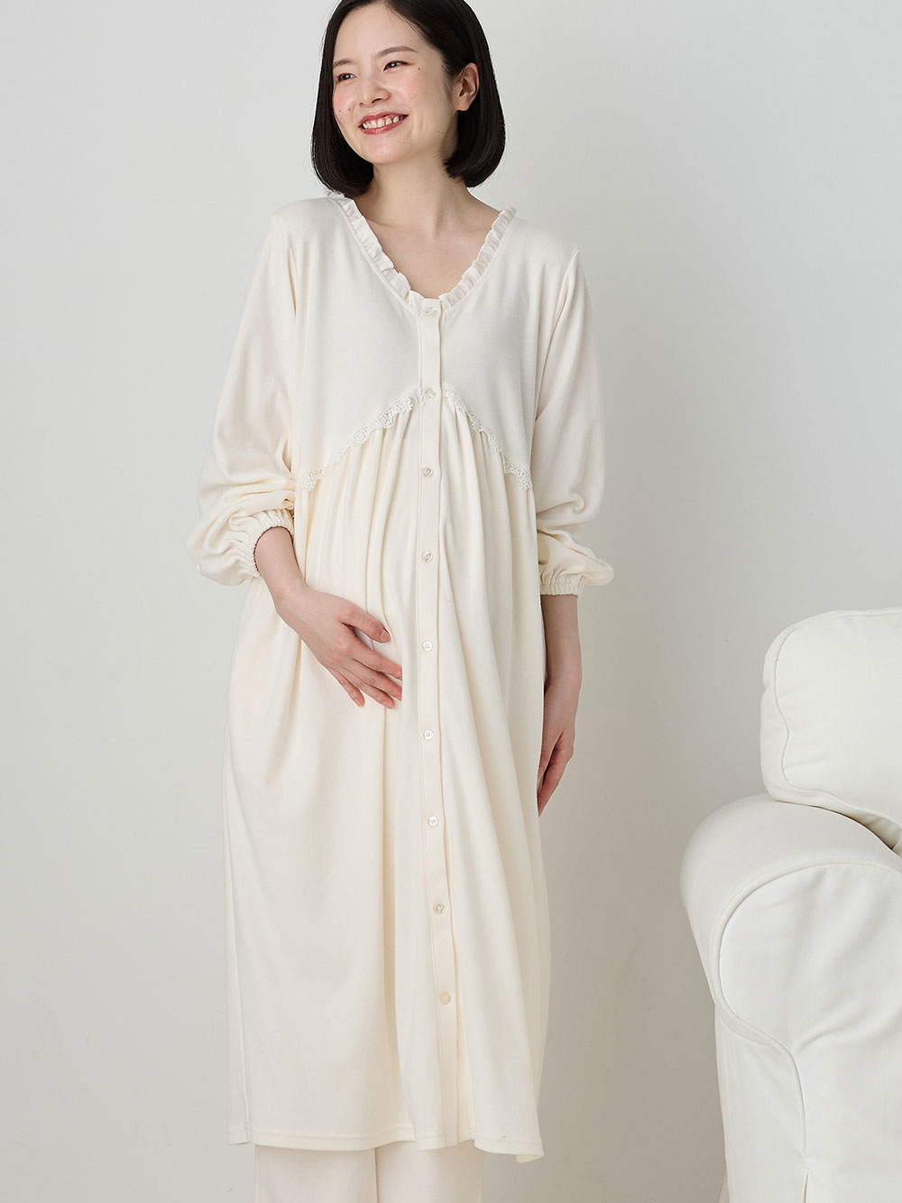 マタニティ パジャマ・ルームウェア|綿混やわらかスムース切替ギャザーパジャマ　マタニティ・授乳パジャマ【出産後も長く使える】|オフ