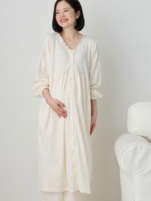 綿混やわらかスムース切替ギャザーパジャマ　マタニティ・授乳パジャマ【出産後も長く使える】10585