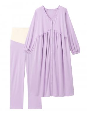 マタニティ パジャマ・ルームウェア|綿混やわらかスムース切替ギャザーパジャマ　マタニティ・授乳パジャマ【出産後も長く使える】|パープル