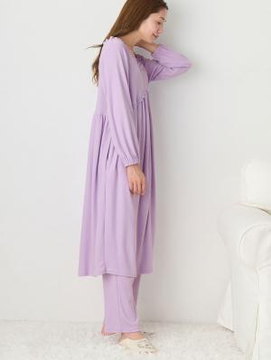 マタニティ パジャマ・ルームウェア|綿混やわらかスムース切替ギャザーパジャマ　マタニティ・授乳パジャマ【出産後も長く使える】|パープル