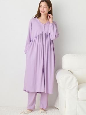 マタニティ パジャマ・ルームウェア|綿混やわらかスムース切替ギャザーパジャマ　マタニティ・授乳パジャマ【出産後も長く使える】|パープル