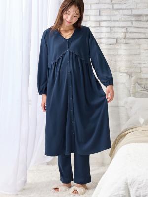 マタニティ パジャマ・ルームウェア|綿混やわらかスムース切替ギャザーパジャマ　マタニティ・授乳パジャマ【出産後も長く使える】|ネイビー