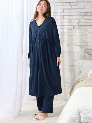 マタニティ パジャマ・ルームウェア|綿混やわらかスムース切替ギャザーパジャマ　マタニティ・授乳パジャマ【出産後も長く使える】|ネイビー