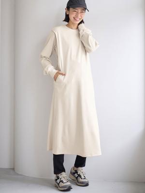 マタニティ ワンピース|ストレッチリブAラインワンピース　マタニティ・授乳服【出産後も長く使える】|アイボリー