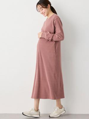 マタニティ ワンピース|ストレッチリブAラインワンピース　マタニティ・授乳服【出産後も長く使える】|ピンク