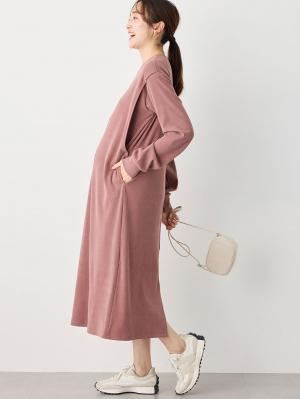 マタニティ ワンピース|ストレッチリブAラインワンピース　マタニティ・授乳服【出産後も長く使える】|ピンク