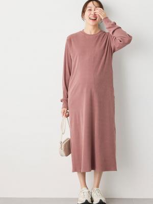 マタニティ ワンピース|ストレッチリブAラインワンピース　マタニティ・授乳服【出産後も長く使える】|ピンク