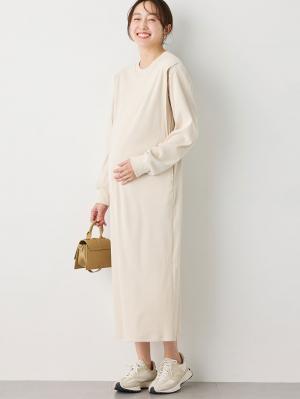 マタニティ ワンピース|ストレッチリブAラインワンピース　マタニティ・授乳服【出産後も長く使える】|アイボリー（ロング丈）