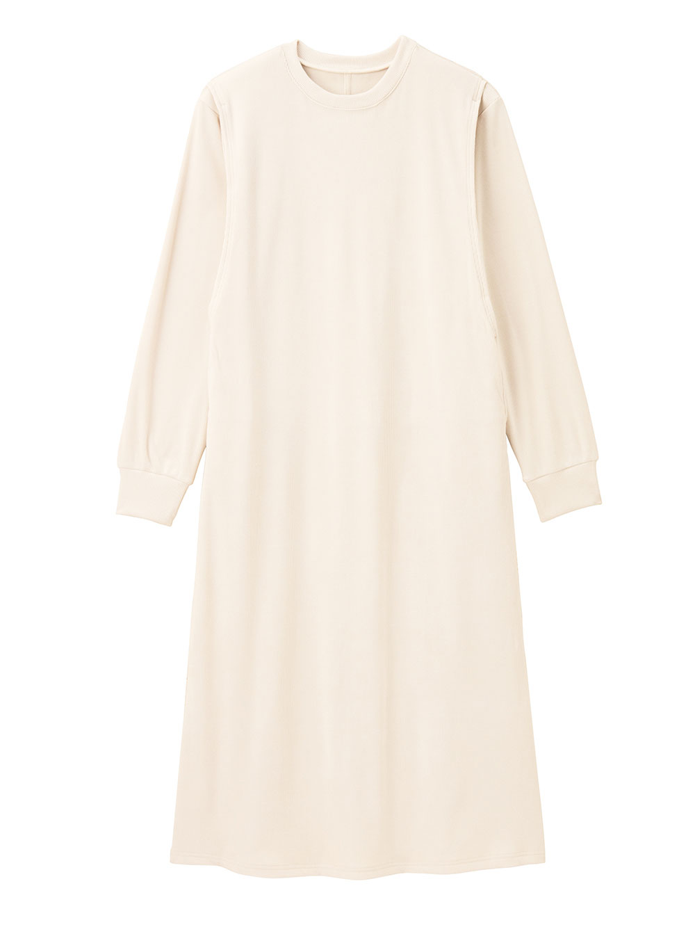 マタニティ ワンピース|ストレッチリブAラインワンピース　マタニティ・授乳服【出産後も長く使える】|アイボリー（ロング丈）