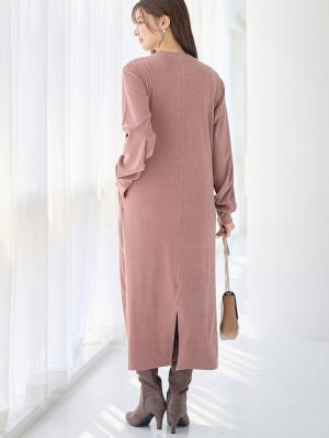 マタニティ ワンピース|ストレッチリブAラインワンピース　マタニティ・授乳服【出産後も長く使える】|ピンク（ロング丈）