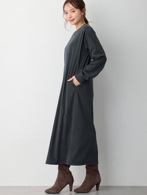 マタニティ ワンピース|ストレッチリブAラインワンピース　マタニティ・授乳服【出産後も長く使える】|チャコール（ロング丈）