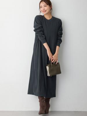 マタニティ ワンピース|ストレッチリブAラインワンピース　マタニティ・授乳服【出産後も長く使える】|チャコール（ロング丈）