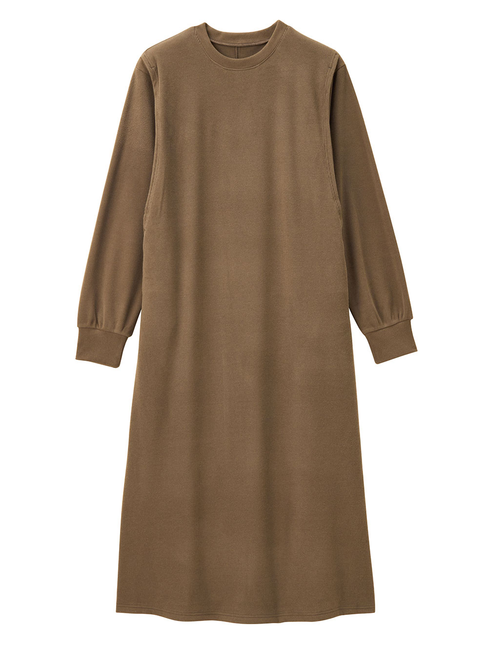 マタニティ ワンピース|ストレッチリブAラインワンピース　マタニティ・授乳服【出産後も長く使える】|カーキ（ロング丈）