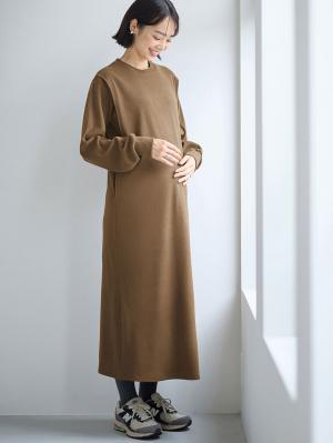 マタニティ ワンピース|ストレッチリブAラインワンピース　マタニティ・授乳服【出産後も長く使える】|カーキ（ロング丈）
