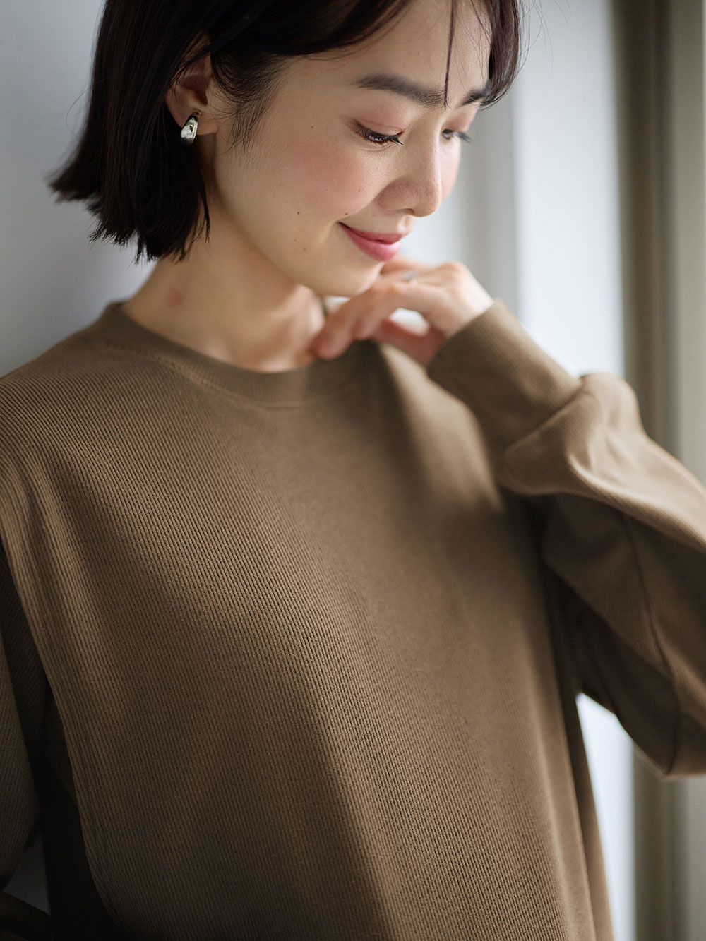 マタニティ ワンピース|ストレッチリブAラインワンピース　マタニティ・授乳服【出産後も長く使える】|カーキ（ロング丈）