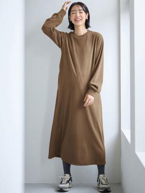 マタニティ ワンピース|ストレッチリブAラインワンピース　マタニティ・授乳服【出産後も長く使える】|カーキ（ロング丈）