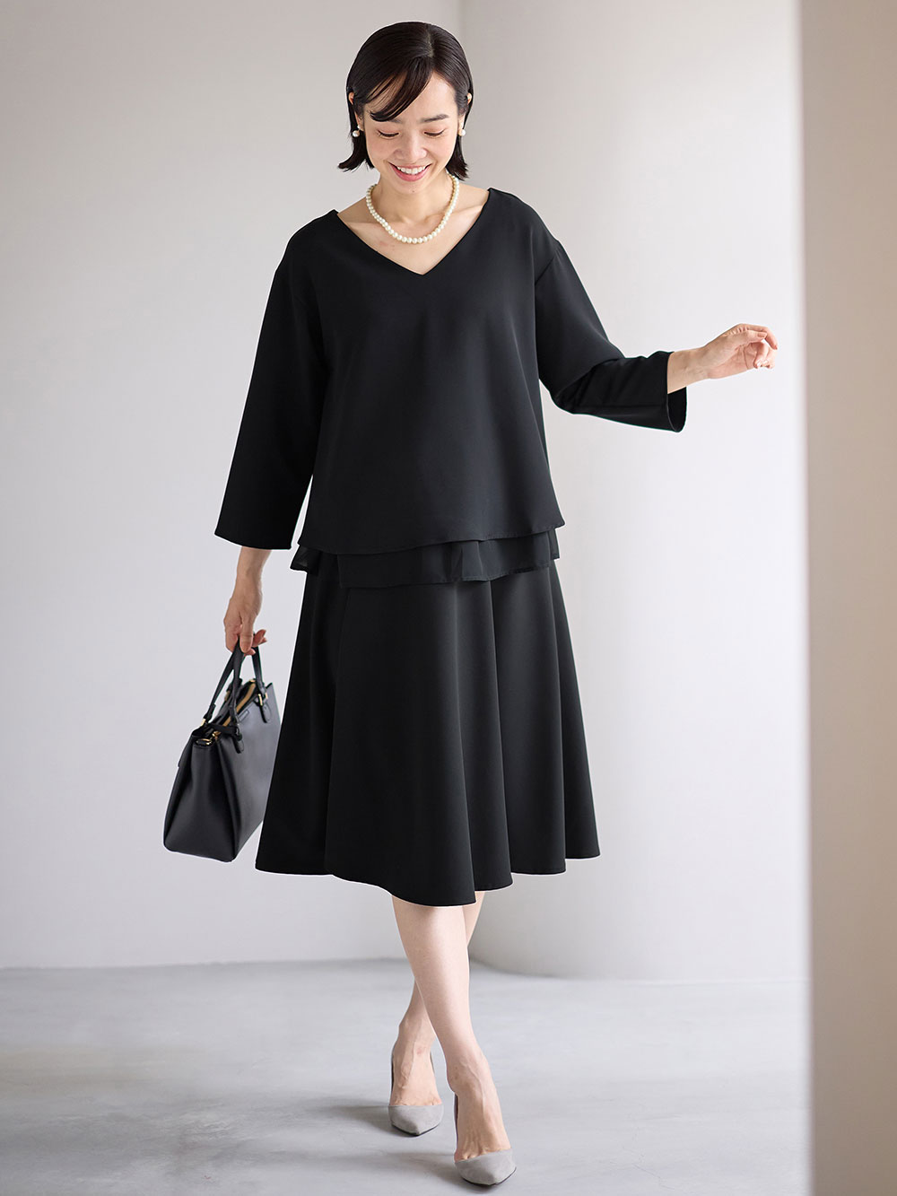 マタニティ スカート|ストレッチジョーゼットフレアスカート　マタニティ・産後【出産後も長く使える】|ブラック