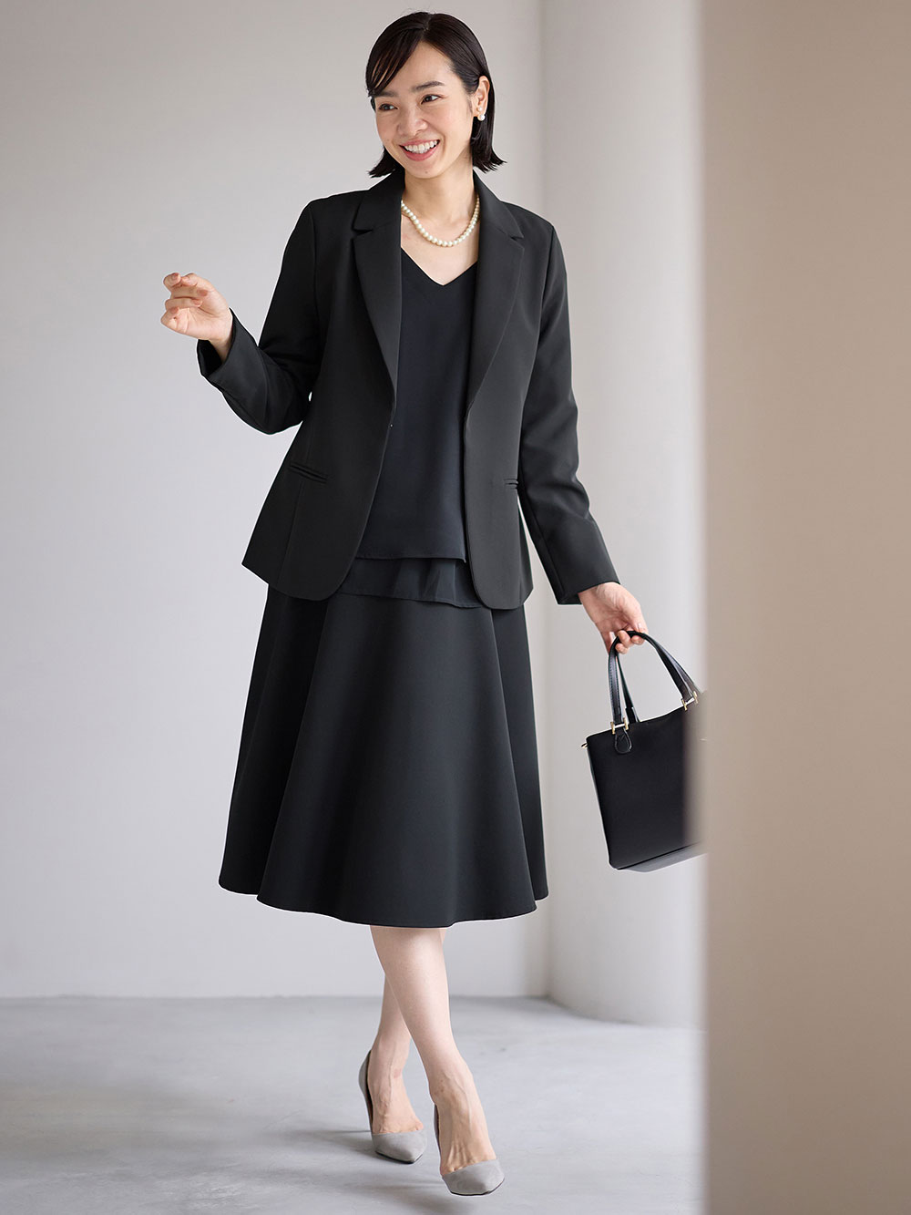 マタニティ スカート|ストレッチジョーゼットフレアスカート　マタニティ・産後【出産後も長く使える】|ブラック