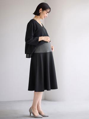 マタニティ スカート|ストレッチジョーゼットフレアスカート　マタニティ・産後【出産後も長く使える】|ブラック