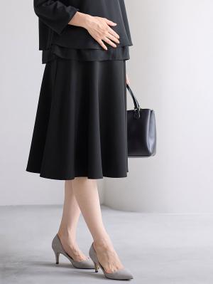 マタニティ スカート|ストレッチジョーゼットフレアスカート　マタニティ・産後【出産後も長く使える】|ブラック