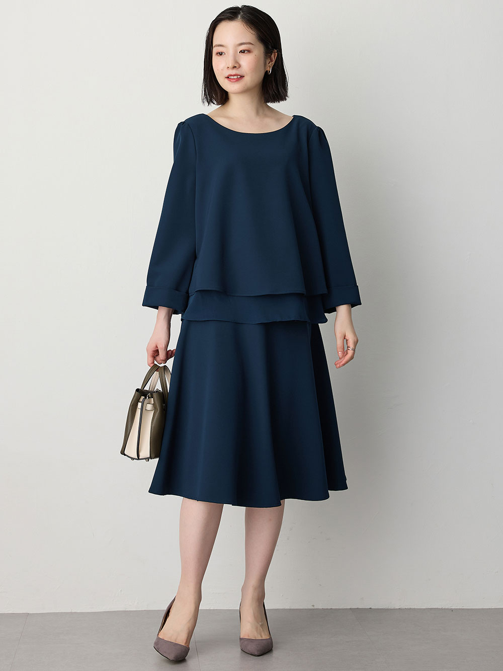 マタニティ スカート|ストレッチジョーゼットフレアスカート　マタニティ・産後【出産後も長く使える】|ネイビー