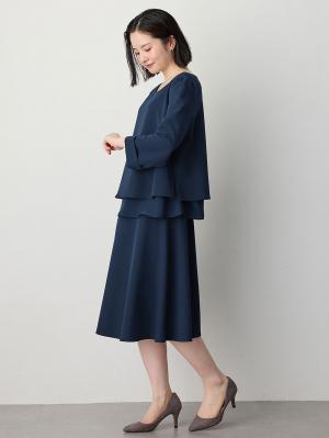 マタニティ スカート|ストレッチジョーゼットフレアスカート　マタニティ・産後【出産後も長く使える】|ネイビー