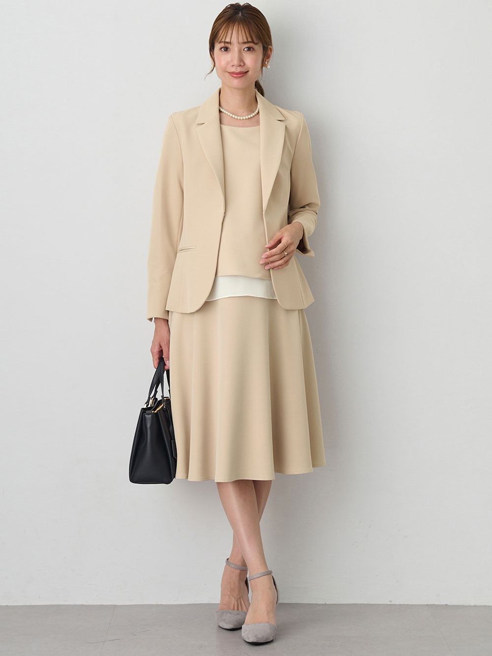 マタニティ スカート|ストレッチジョーゼットフレアスカート　マタニティ・産後【出産後も長く使える】|ベージュ