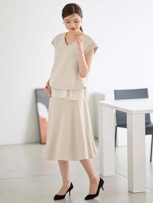 マタニティ スカート|ストレッチジョーゼットフレアスカート　マタニティ・産後【出産後も長く使える】|ベージュ