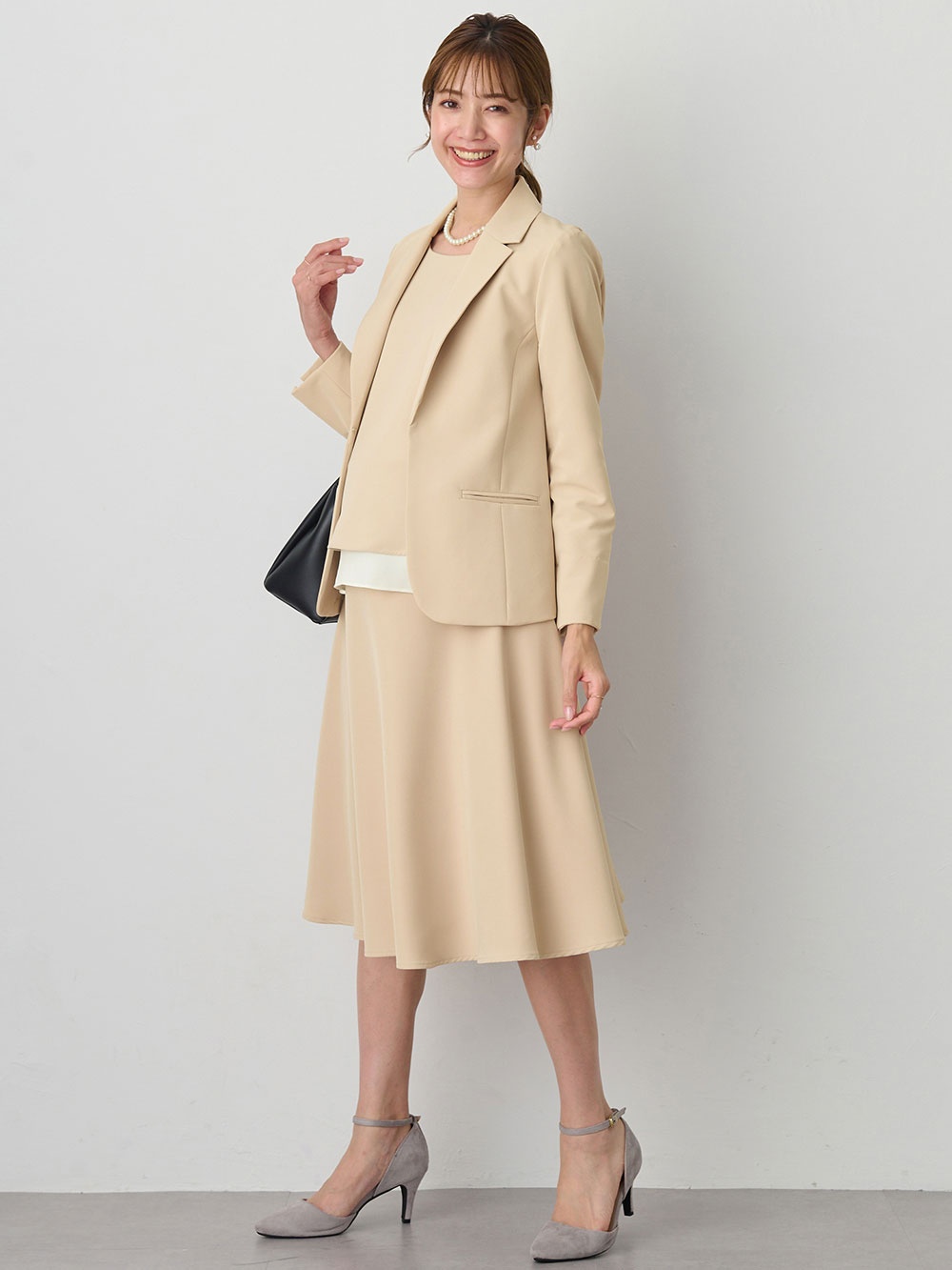 マタニティ スカート|ストレッチジョーゼットフレアスカート　マタニティ・産後【出産後も長く使える】|ベージュ