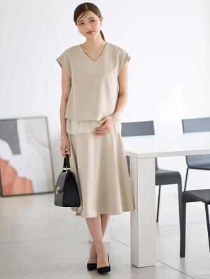 マタニティ スカート|ストレッチジョーゼットフレアスカート　マタニティ・産後【出産後も長く使える】|ベージュ