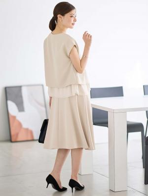 マタニティ スカート|ストレッチジョーゼットフレアスカート　マタニティ・産後【出産後も長く使える】|ベージュ